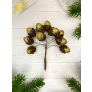 Набор желудей с глиттером на вставках 10шт., D2x3xL12см, золотой