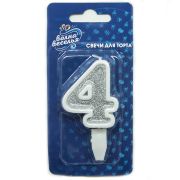 Свеча цифра серебро с блестками 5 см